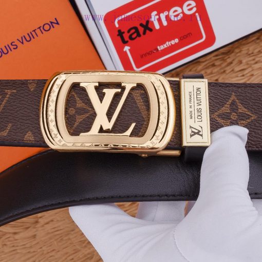 LV 316 pure steel automatic buckle ⏯️ P Belt Width 3.5cm Special Fabric Head Layer Leather B p2v92f65 - Image 9