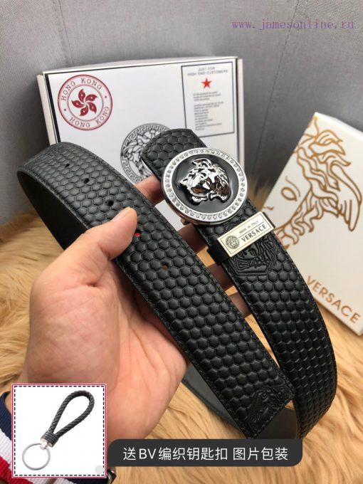Versace checkered cowhide belt body, exquisite buckle craftsmanship, luxurious and noble sty pryx8o4d