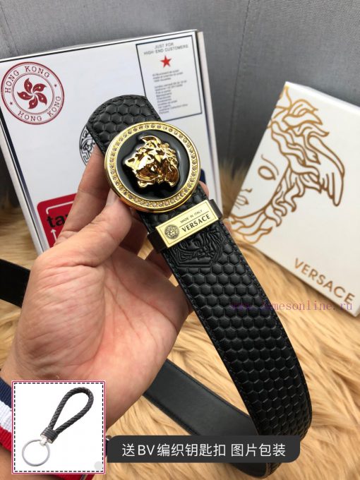 Versace checkered cowhide belt body, exquisite buckle craftsmanship, luxurious and noble sty b9porvgj - Image 7
