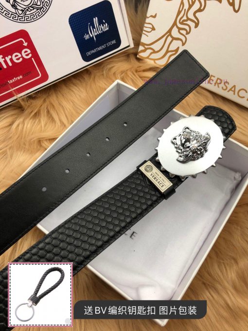 Versace checkered cowhide belt body, exquisite buckle craftsmanship, luxurious and noble sty fu8jeo2c - Image 8