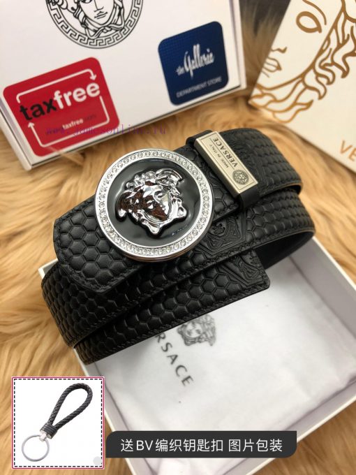 Versace checkered cowhide belt body, exquisite buckle craftsmanship, luxurious and noble sty pryx8o4d - Image 5