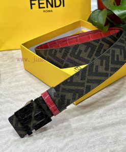 FENDI style with width of 4.0CM, double ring front and back waist belt, FF nail buckle, red 3oo64dx1