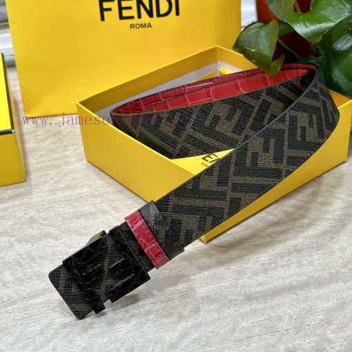 FENDI style with width of 4.0CM, double ring front and back waist belt, FF nail buckle, red 3oo64dx1 - Image 2
