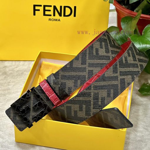 FENDI style with width of 4.0CM, double ring front and back waist belt, FF nail buckle, red 3oo64dx1 - Image 5