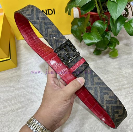 FENDI style with width of 4.0CM, double ring front and back waist belt, FF nail buckle, red 3oo64dx1 - Image 7