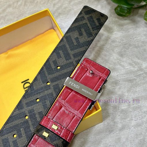 FENDI style with width of 4.0CM, double ring front and back waist belt, FF nail buckle, red opq3q5al - Image 9