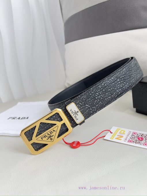 Prada PRADA ️ Belt and beltBuckle, classic pure steel material buckle, top layer cowhide, ph 3c2pber5 - Image 3