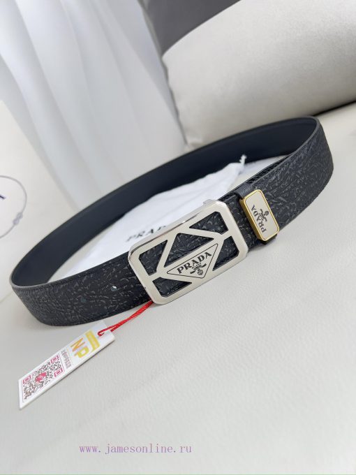 Prada PRADA ️ Belt and beltBuckle, classic pure steel material buckle, top layer cowhide, ph wx81v9v7 - Image 4