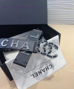 Chanel brass logo buckle calf leather silver metal 3.0cm boutique elastic, versatile and ele hm35366b