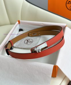 Hermes Women's BeltFull set of 1.8mm women's Kelly original imported leather K gold/platinum niq8kfd9