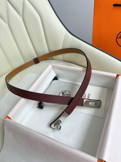 Hermes Women's BeltFull set of 1.8mm women's Kelly original imported leather K gold/platinum 1934mst6 - Image 4