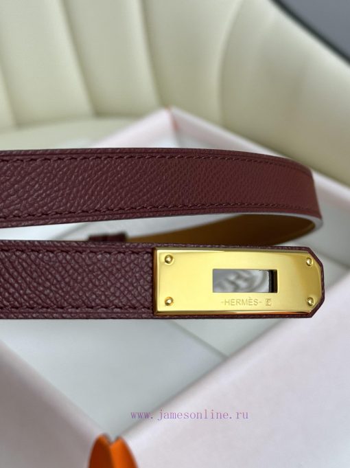 Hermes Women's BeltFull set of 1.8mm women's Kelly original imported leather K gold/platinum 1nav2rdh - Image 8