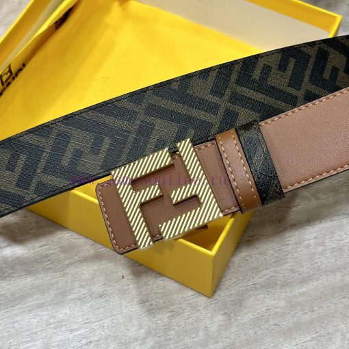 FENDI style, width 4.0CM, double ring front and back waist belt with F nail buckle, earth ye xwm25yma - Image 3