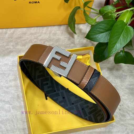 FENDI style, width 4.0CM, double ring front and back waist belt with F nail buckle, earth ye 3ktk36mu - Image 2