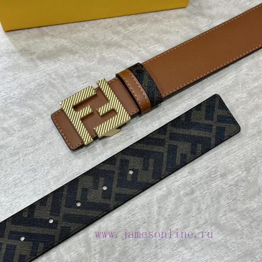 FENDI style, width 4.0CM, double ring front and back waist belt with F nail buckle, earth ye xwm25yma - Image 4