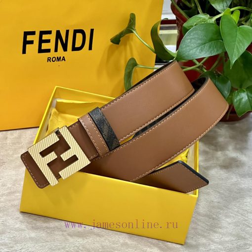 FENDI style, width 4.0CM, double ring front and back waist belt with F nail buckle, earth ye xwm25yma - Image 5