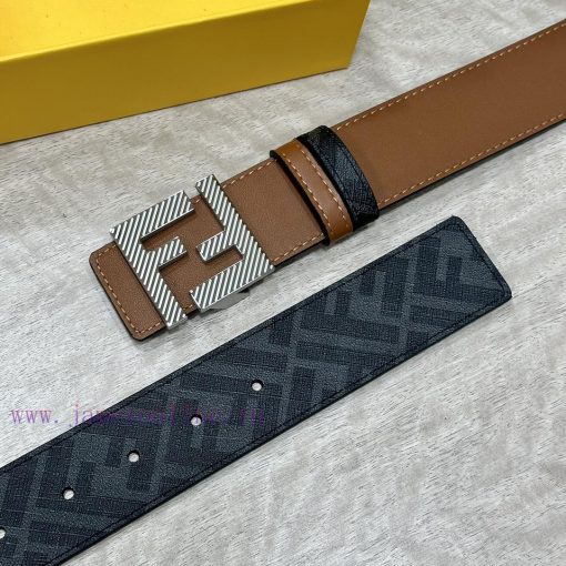FENDI style, width 4.0CM, double ring front and back waist belt with F nail buckle, earth ye 3ktk36mu - Image 4