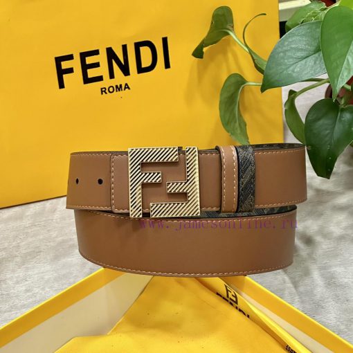 FENDI style, width 4.0CM, double ring front and back waist belt with F nail buckle, earth ye xwm25yma - Image 6