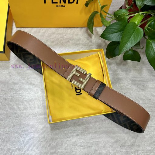 FENDI style, width 4.0CM, double ring front and back waist belt with F nail buckle, earth ye xwm25yma - Image 7