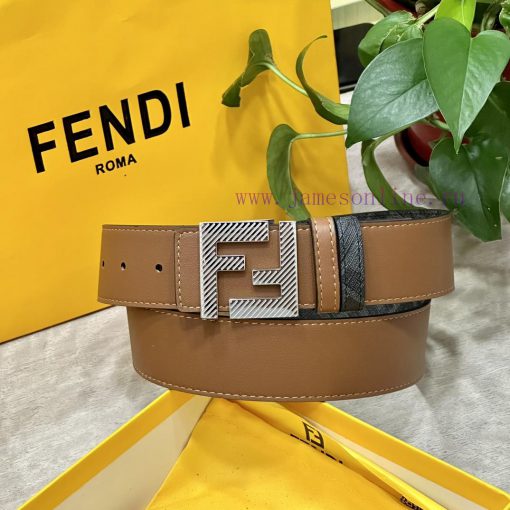 FENDI style, width 4.0CM, double ring front and back waist belt with F nail buckle, earth ye 3ktk36mu - Image 6