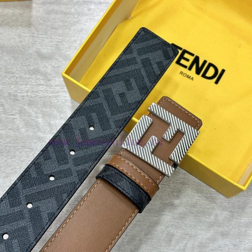 FENDI style, width 4.0CM, double ring front and back waist belt with F nail buckle, earth ye 3ktk36mu - Image 8