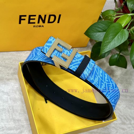 FENDL original custom sky blue FF Vertigo pattern leather with FF nail steel buckle, 40MM wi sa015paa - Image 2