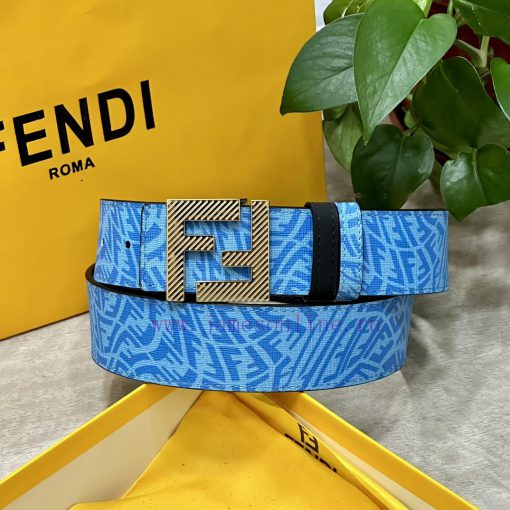 FENDL original custom sky blue FF Vertigo pattern leather with FF nail steel buckle, 40MM wi sa015paa - Image 6