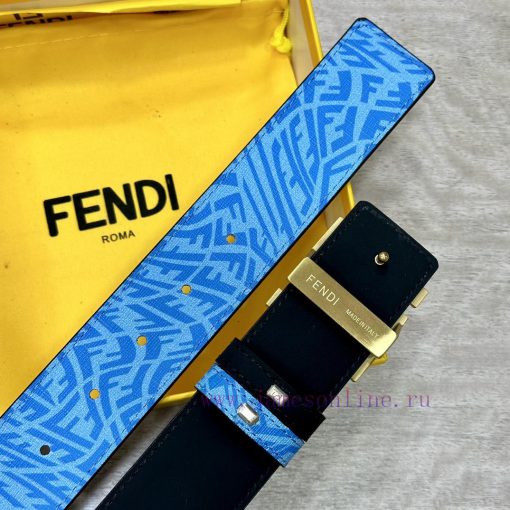 FENDL original custom sky blue FF Vertigo pattern leather with FF nail steel buckle, 40MM wi sa015paa - Image 9