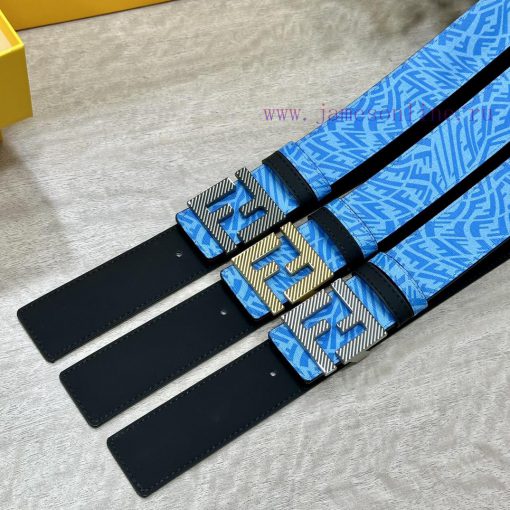 FENDL original custom sky blue FF Vertigo pattern leather with FF nail steel buckle, 40MM wi sa015paa - Image 10