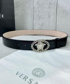 Width 4.0cm Versace Stone Pattern Sand Bottom Belt with Iconic Versace Medusa Portrait Buckl csx0a2a8