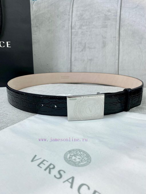 Width 4.0cm Versace Stone Pattern Sand Bottom Belt with Iconic Versace Medusa Portrait Buckl 79ngasww - Image 2