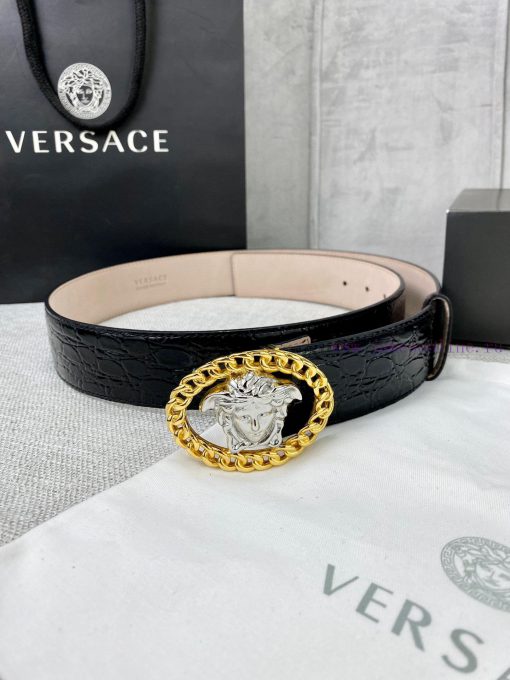 Width 4.0cm Versace Stone Pattern Sand Bottom Belt with Iconic Versace Medusa Portrait Buckl csx0a2a8 - Image 6