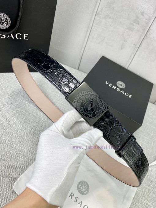 Width 4.0cm Versace Stone Pattern Sand Bottom Belt with Iconic Versace Medusa Portrait Buckl 79ngasww - Image 5