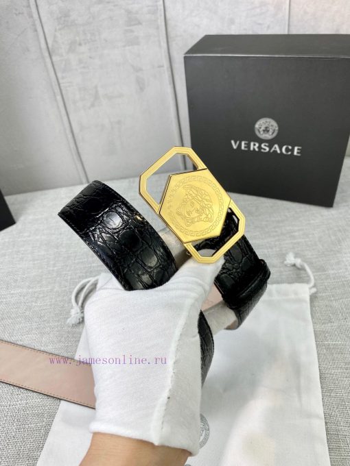 Width 4.0cm Versace Stone Pattern Sand Bottom Belt with Iconic Versace Medusa Portrait Buckl azqkxvd8 - Image 4
