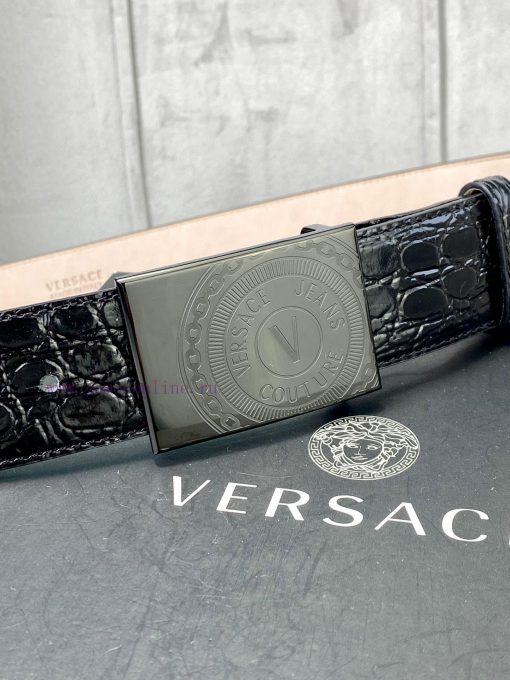 Width 4.0cm Versace Stone Pattern Sand Bottom Belt with Iconic Versace Medusa Portrait Buckl 79ngasww - Image 6