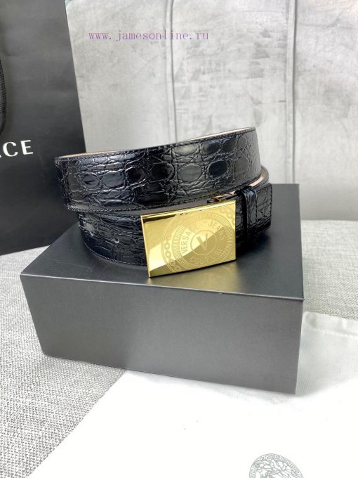 Width 4.0cm Versace Stone Pattern Sand Bottom Belt with Iconic Versace Medusa Portrait Buckl 79ngasww - Image 10