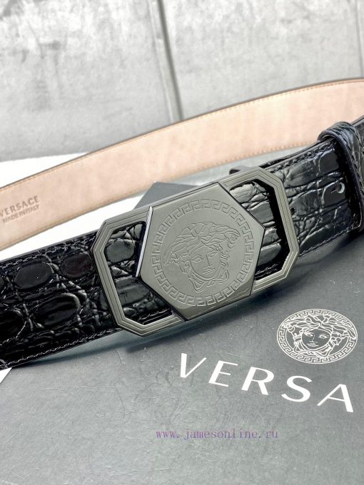 Width 4.0cm Versace Stone Pattern Sand Bottom Belt with Iconic Versace Medusa Portrait Buckl azqkxvd8 - Image 10