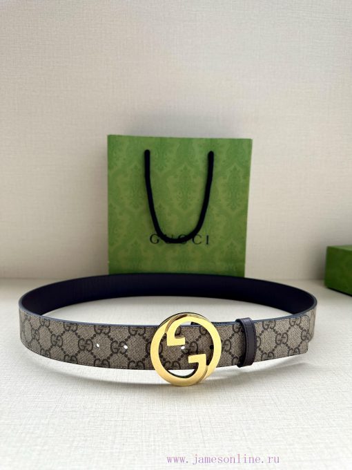 This double-sided belt from GUCCI, with a width of 3.8cm, cleverly combines GG Supreme canva fdn4rcs4