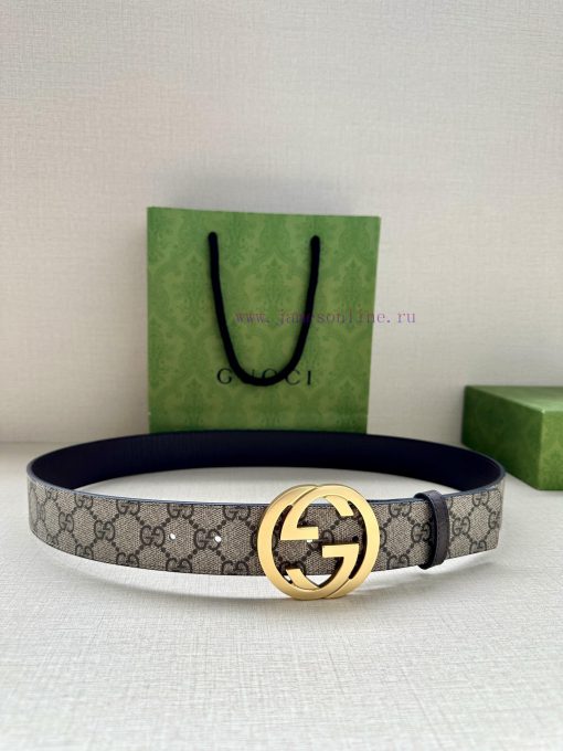 This double-sided belt from GUCCI, with a width of 3.8cm, cleverly combines GG Supreme canva 1m56x5it - Image 2