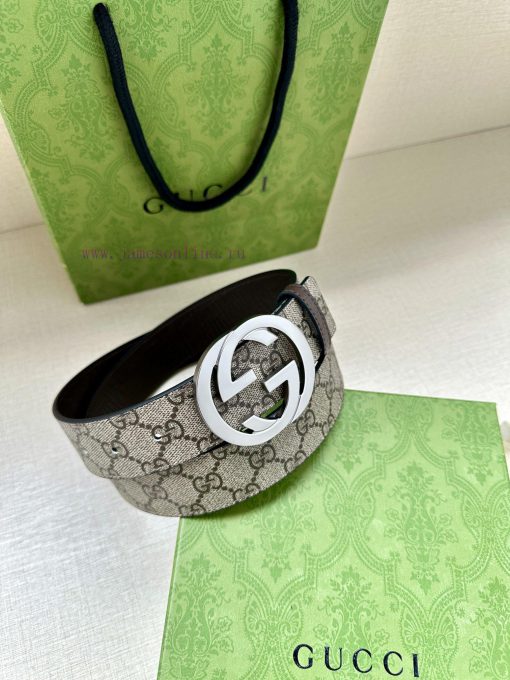 This double-sided belt from GUCCI, with a width of 3.8cm, cleverly combines GG Supreme canva 1m56x5it - Image 8