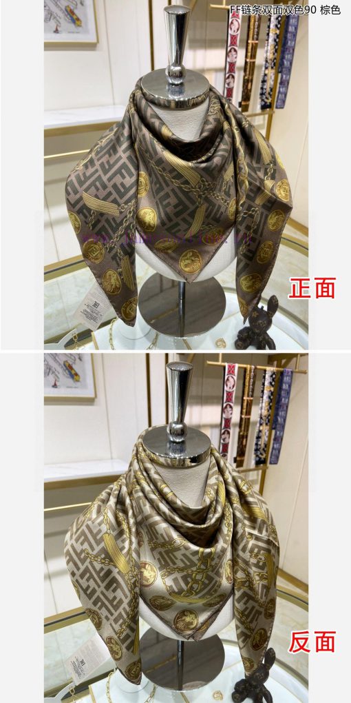 The new FDFF chain double-sided dual color 90 silk square scarf is highly recommended for VIvhi3kpym - Image 19