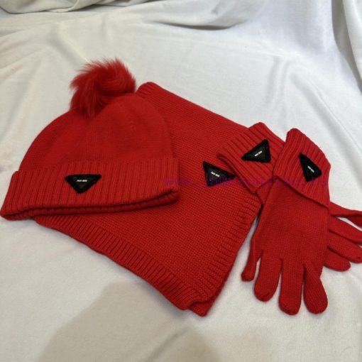 Miumiu three piece set wool three piece set hat scarf gloves classic set hat with 12cm fox fina2k03x