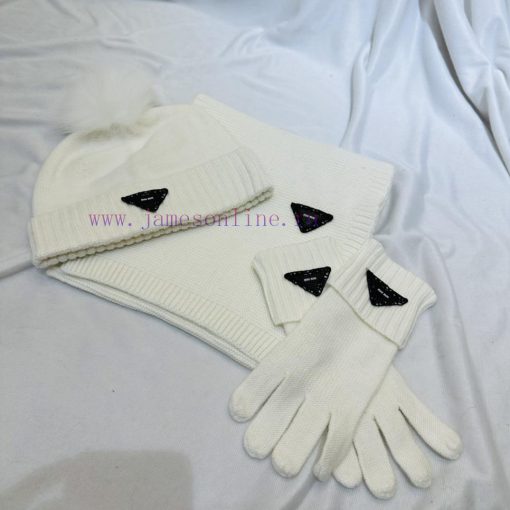 Miumiu three piece set wool three piece set hat scarf gloves classic set hat with 12cm fox fina2k03x - Image 3