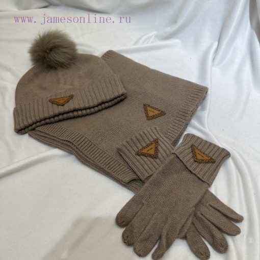 Miumiu three piece set wool three piece set hat scarf gloves classic set hat with 12cm fox fina2k03x - Image 4