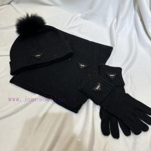 Miumiu three piece set wool three piece set hat scarf gloves classic set hat with 12cm fox fina2k03x - Image 7