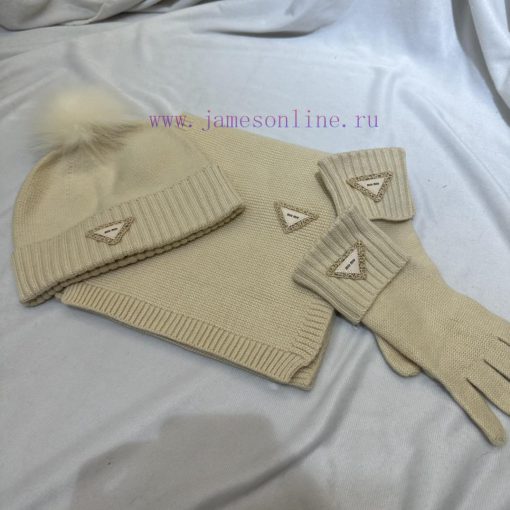 Miumiu three piece set wool three piece set hat scarf gloves classic set hat with 12cm fox fina2k03x - Image 10