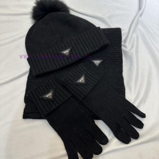 Miumiu three piece set wool three piece set hat scarf gloves classic set hat with 12cm fox fina2k03x - Image 17