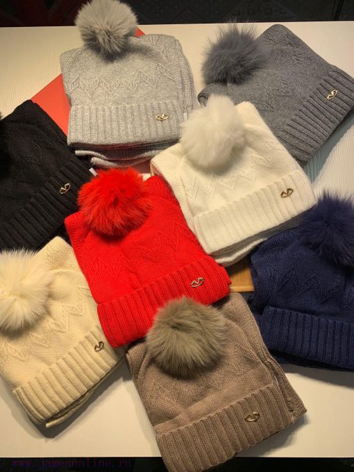 Valentino wool set hat - with fox fur ball classic set hat scarf material 70% wool 30% rabbiumlu9kqm