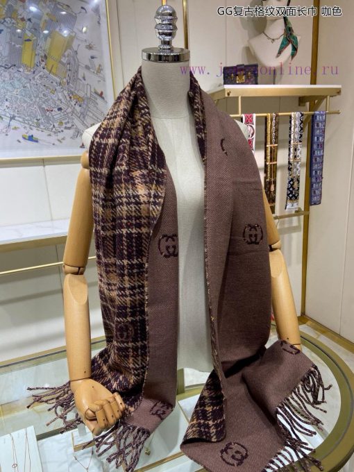 The classic GG pattern on the new ZG synchronized GG retro grid double-sided long scarf is ojgv6qfsy - Image 6