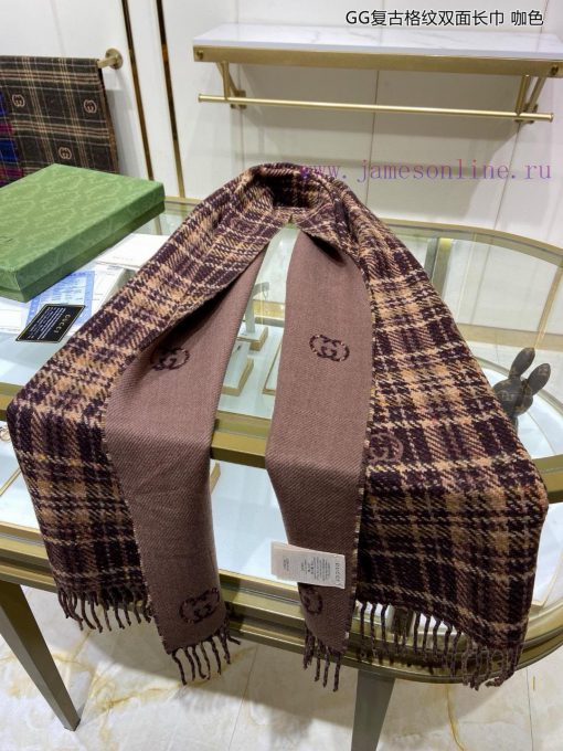 The classic GG pattern on the new ZG synchronized GG retro grid double-sided long scarf is ojgv6qfsy - Image 9